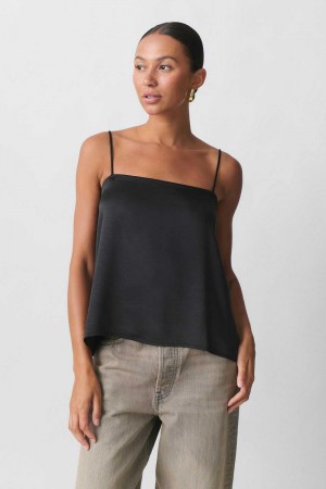 Women Gina Tricot Satin Tank Top Black | 08AMWBDJN