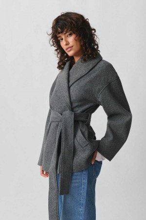 Women Gina Tricot Shawl Collar Short Coat Grey | 03YLDXBKU