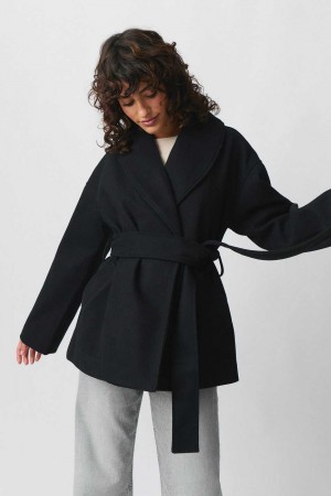 Women Gina Tricot Shawl Collar Short Coat Black | 74ROBGLDU