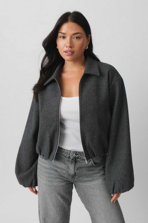 Women Gina Tricot Short Felt Jacket Grey | 26DLHRAGP