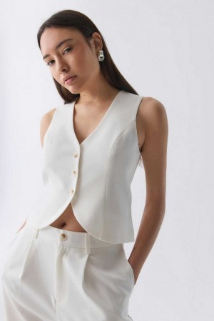 Women Gina Tricot Short V-neck Vest White | 62JPCLZFE