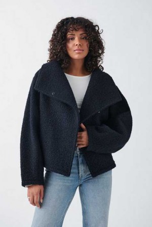 Women Gina Tricot Soft Boucle Jacket Blue | 23KXOUBCA