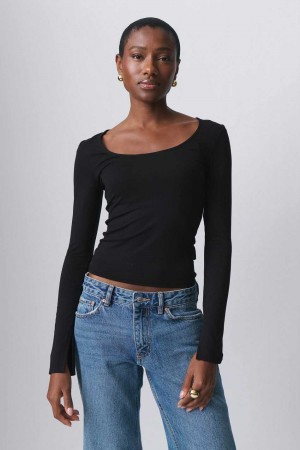 Women Gina Tricot Soft Touch Jersey Tops Black | 46SVRYOXN