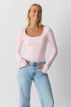 Women Gina Tricot Soft Touch Jersey Tops Pink | 52HRTNWIL