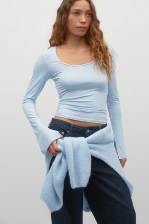 Women Gina Tricot Soft Touch Jersey Tops Blue | 01XIWQPMT