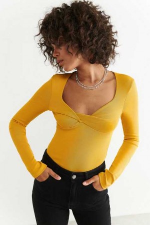 Women Gina Tricot Soft Touch Jersey Tops Yellow | 24ZBOLERU