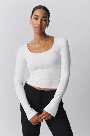 Women Gina Tricot Soft Touch Jersey Tops White | 43POGULBA