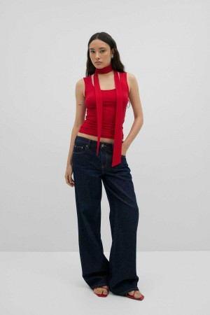 Women Gina Tricot Soft Touch Scarf Tank Top Red | 82QMITUGE