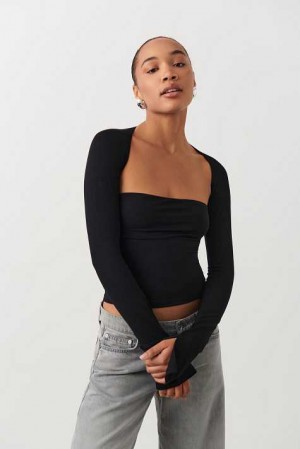 Women Gina Tricot Soft Touch Square Neck Tops Black | 60HPBNZDR