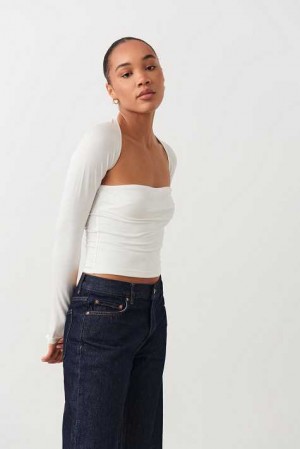 Women Gina Tricot Soft Touch Square Neck Tops White | 59SNCZQLY