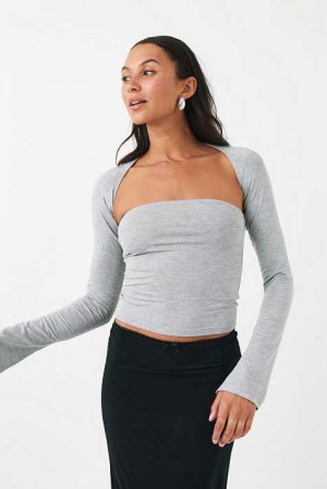 Women Gina Tricot Soft Touch Square Neck Tops Grey | 42HCKVPGS