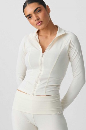 Women Gina Tricot Soft Touch Zip Jacket Beige | 13EPAWMOR