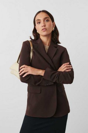 Women Gina Tricot Straight Regular Blazer Brown | 40AZSGRDM