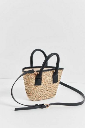 Women Gina Tricot Straw Contrast Bag Beige | 14XPKTQZD