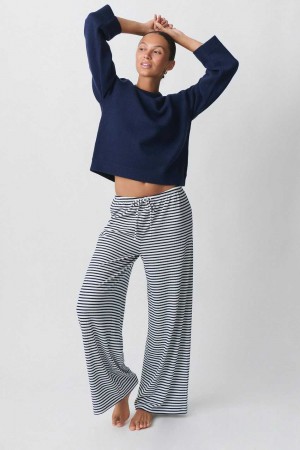 Women Gina Tricot Striped Soft Pyjamas Blue | 89AGWYXRN