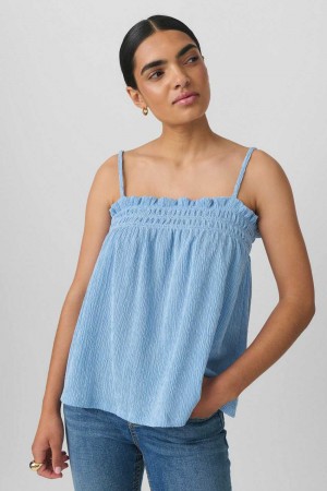 Women Gina Tricot Structure Smock Tank Top Blue | 32JWOKCQP