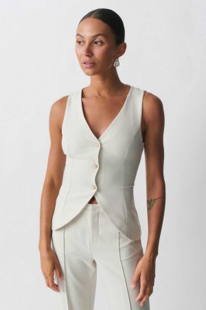 Women Gina Tricot Tailored V-neck Vest Beige | 47KDCXRMG