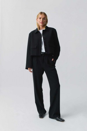 Women Gina Tricot Tailored Wide Trousers Black | 91DKOQNVZ