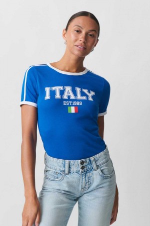 Women Gina Tricot Tight T Shirts Blue | 80KBSGXNT