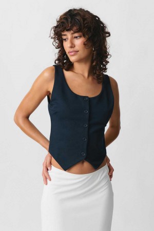 Women Gina Tricot Top Vest Blue | 91SQVAPGY