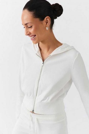 Women Gina Tricot Zip Hoodie White | 06KSHLJIU