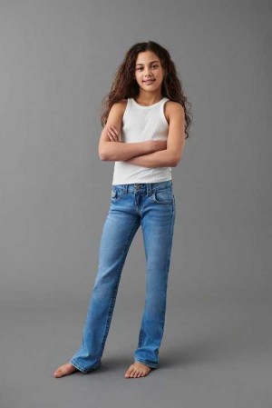 Young Gina Tricot Chunky Basic Flared Jeans Blue | 54PQSBYUJ