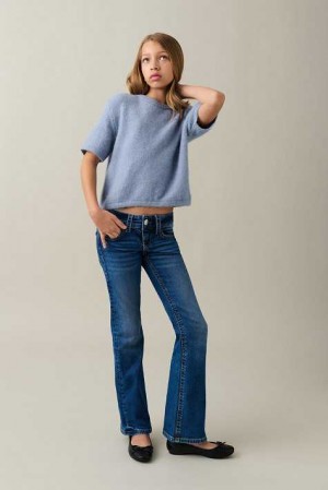 Young Gina Tricot Chunky Low Flared Jeans Blue | 07XRUVZCQ