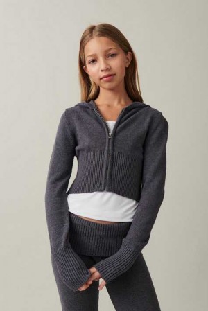 Young Gina Tricot Knitted Yoga Hoodie Grey | 62YZKIXDU