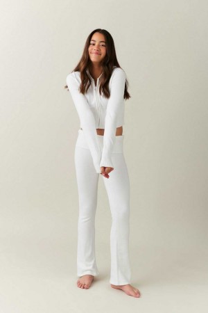 Young Gina Tricot Knitted Yoga Pants White | 09QTSAZYE