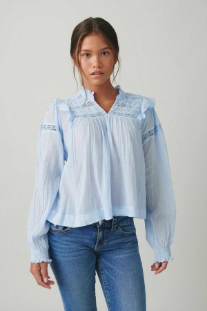 Young Gina Tricot Y Boho Lace Blouse Blue | 49EXUMLBO