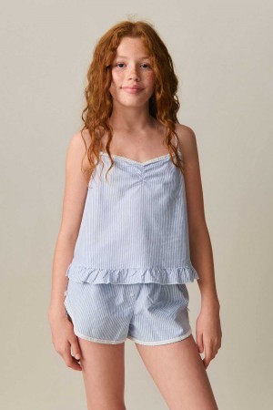 Young Gina Tricot Y Cotton Shorts Blue | 14OJCFRZH