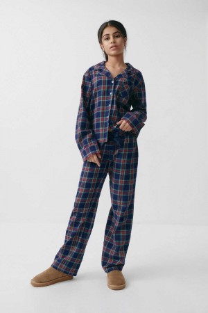 Young Gina Tricot Y Flannel Pajama Pants Blue | 84PGIEFJO