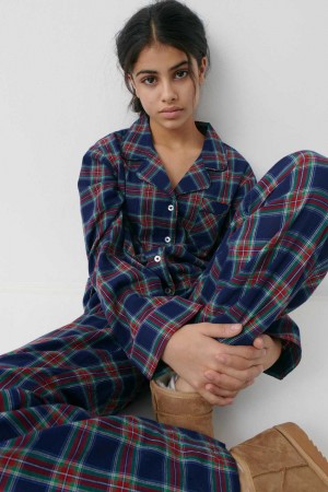 Young Gina Tricot Y Flannel Pj Shirts Blue | 63DHMCVQX