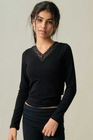 Young Gina Tricot Y Lace Top Black | 37LOWXQIA