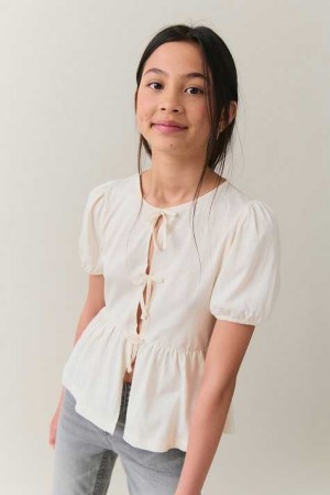 Young Gina Tricot Y Puff Sleeve Top White | 95LKWOSNJ